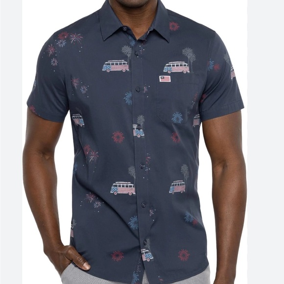 Travis Mathew Other - Travis Mathew Men's What Goes Up Button Up Blue American Flag Fireworks Size XL
